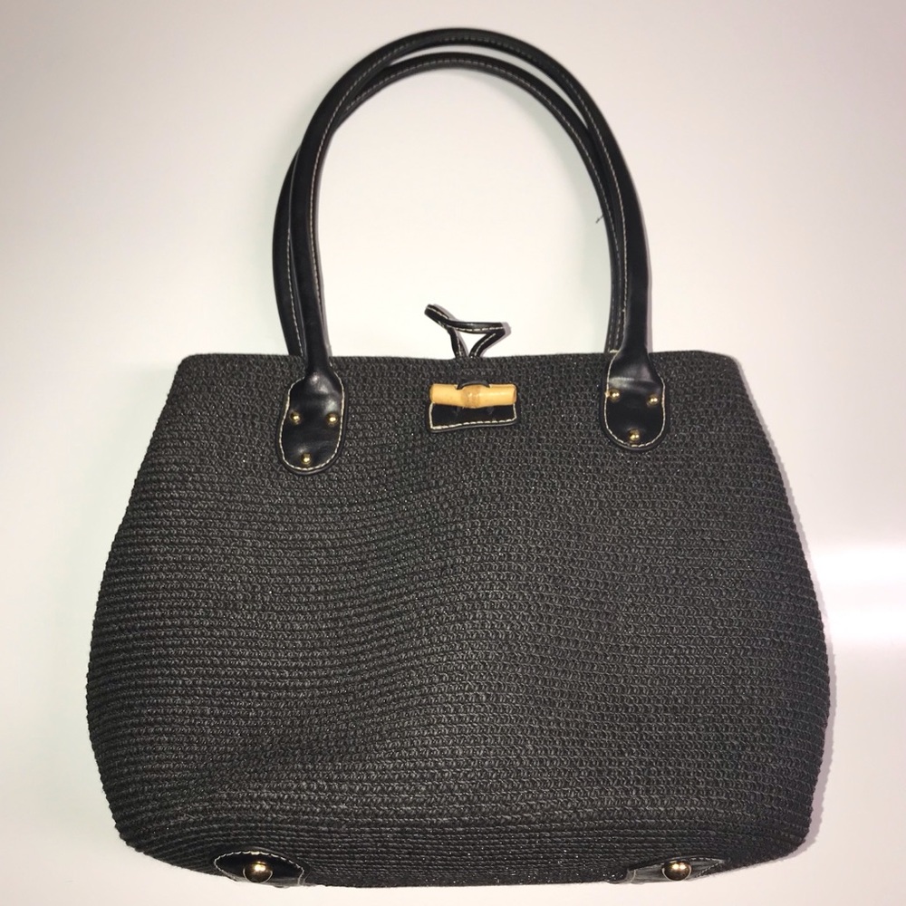 Black straw handbag purse